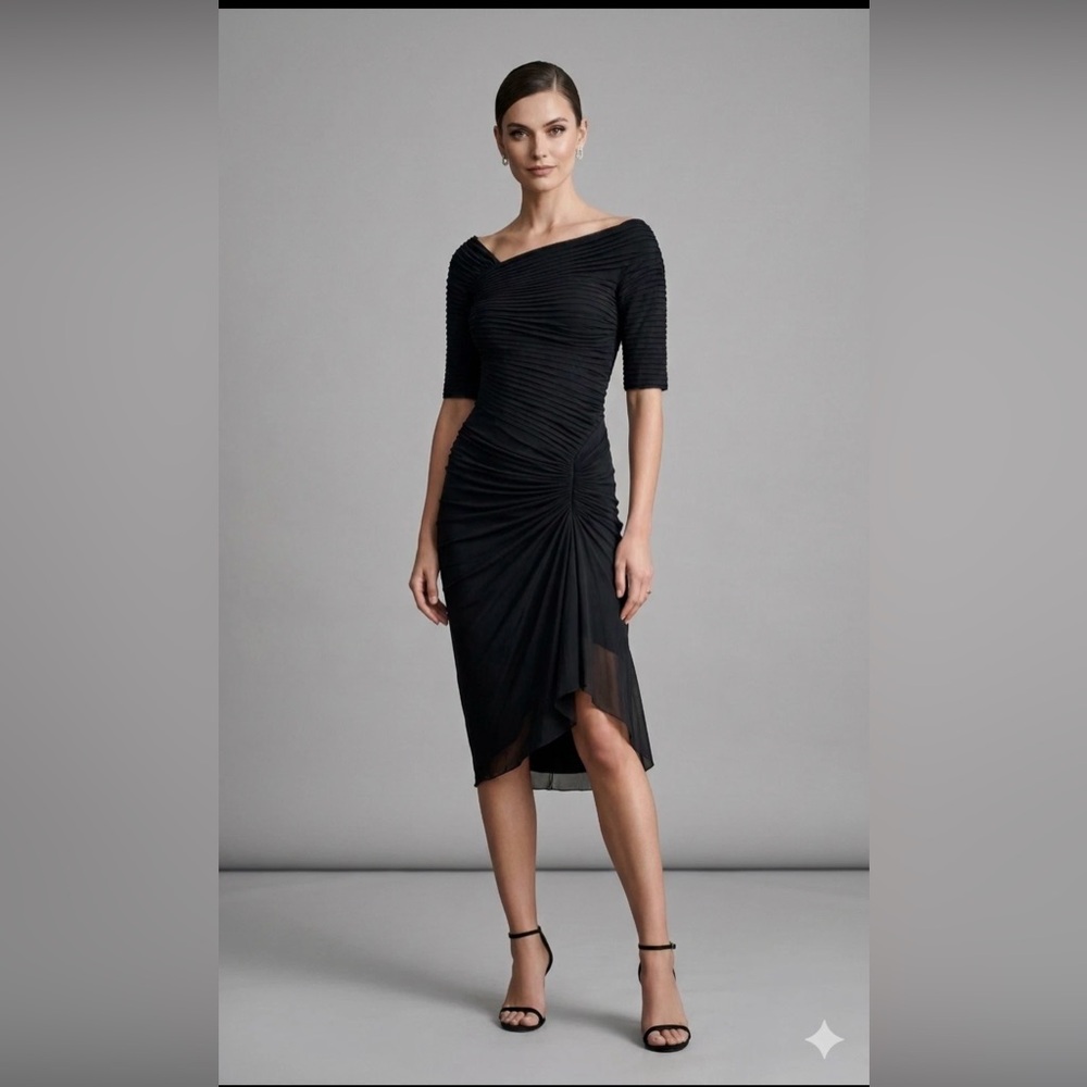 Tadashi Shoji Asymmetrical Chiffon Ruched Dress | M